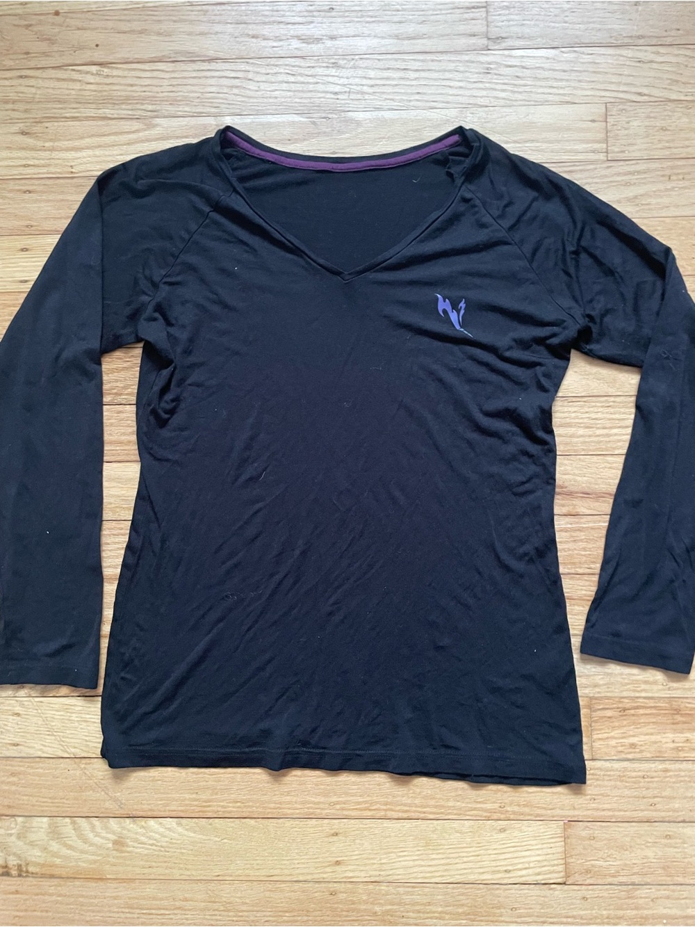 RBX Women's Black Long Sleeve V-Neck Top with Purple Trim
